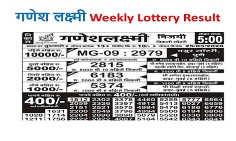 Maharashtra 1.7.2024 Ganeshlaxmi Bhagyashali Weekly Lottery .
